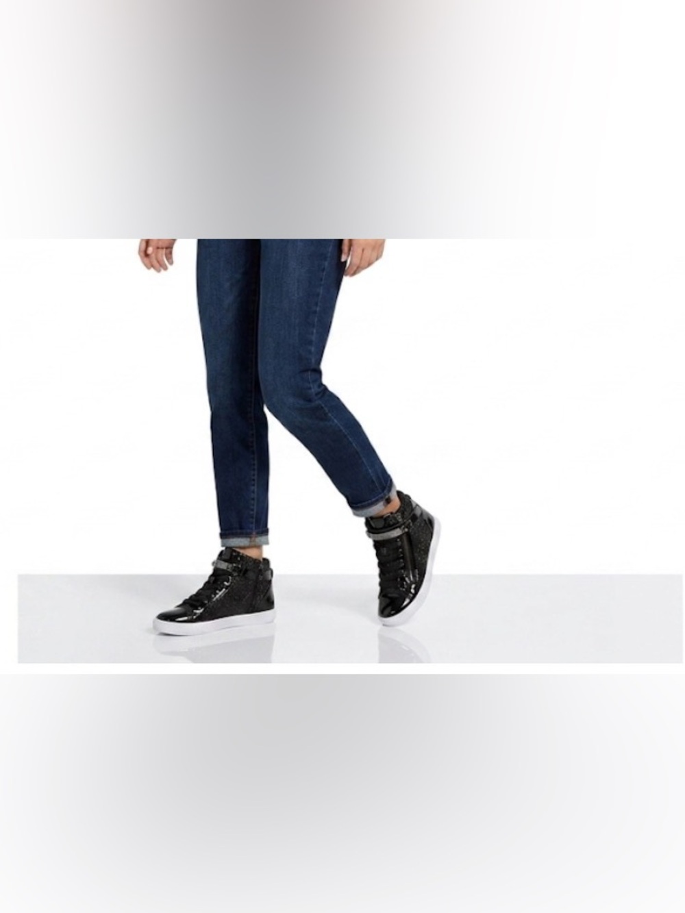 G by Guess Black High-Top Sneakers with Patent and Stud Accents